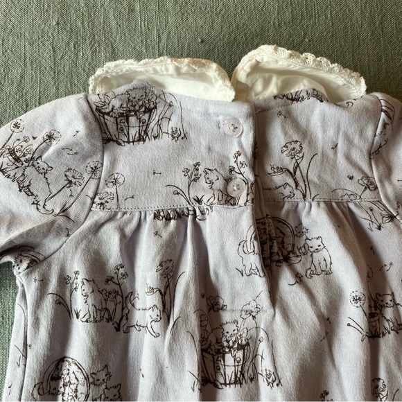 Janie and Jack Layette Purple Kitten Collared Long Sleeve One Piece - Picture 4 of 4